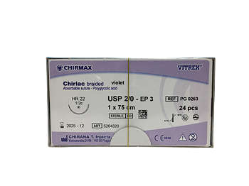 Chirlac suture 2-0, HR 22 mm needle, 45 cm violet