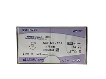 Chirlac suture 5-0, HRT 17 mm needle, 70 cm violet