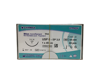 Silon suture 0, DS 30 mm needle, 45 cm blue