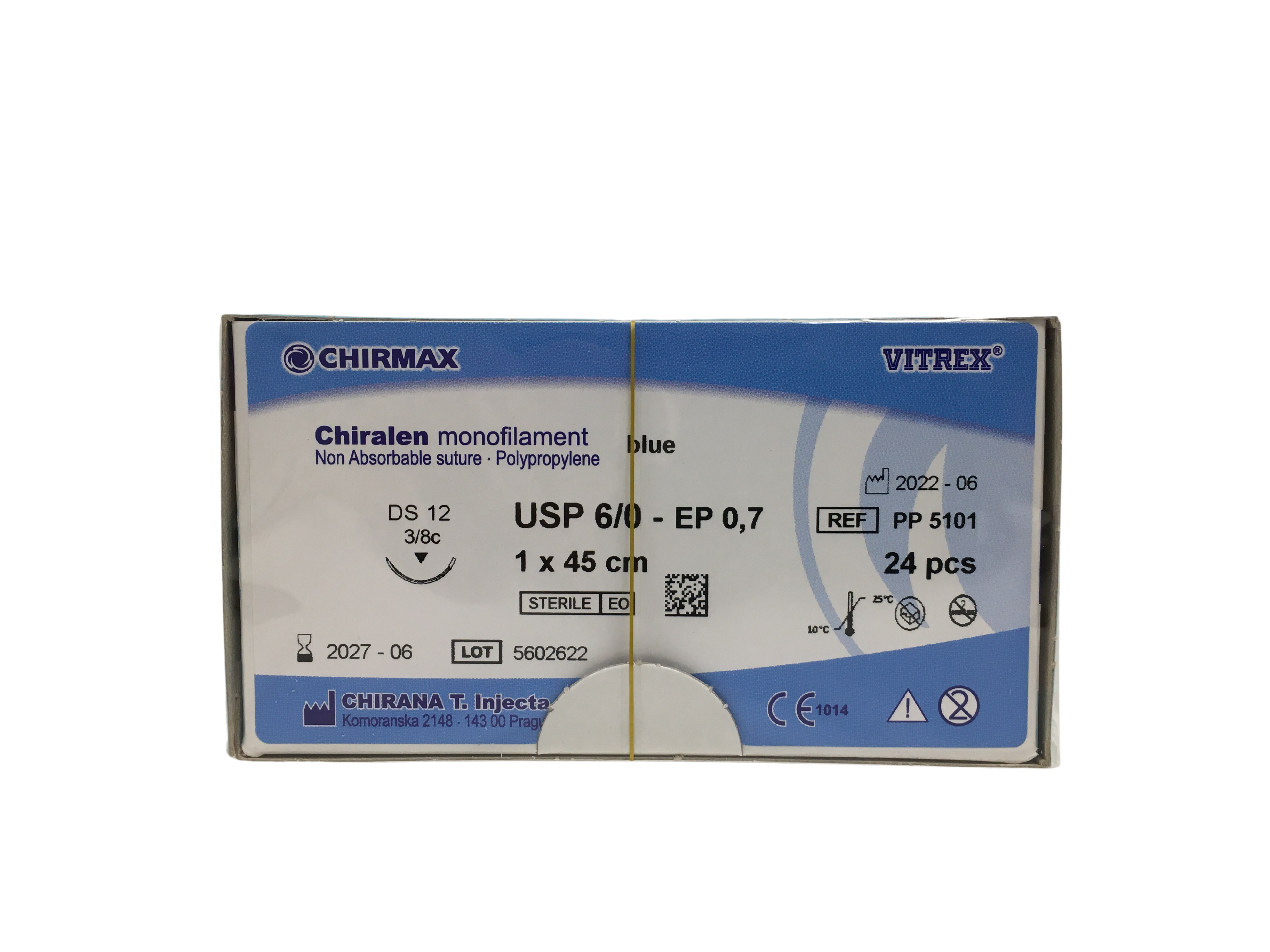 Chiralen sutur 6-0, DS 12 mm needle, 45 cm blue