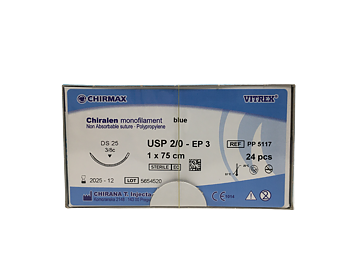 Chiralen sutur 2-0, DS 25 mm needle, 75 cm blue