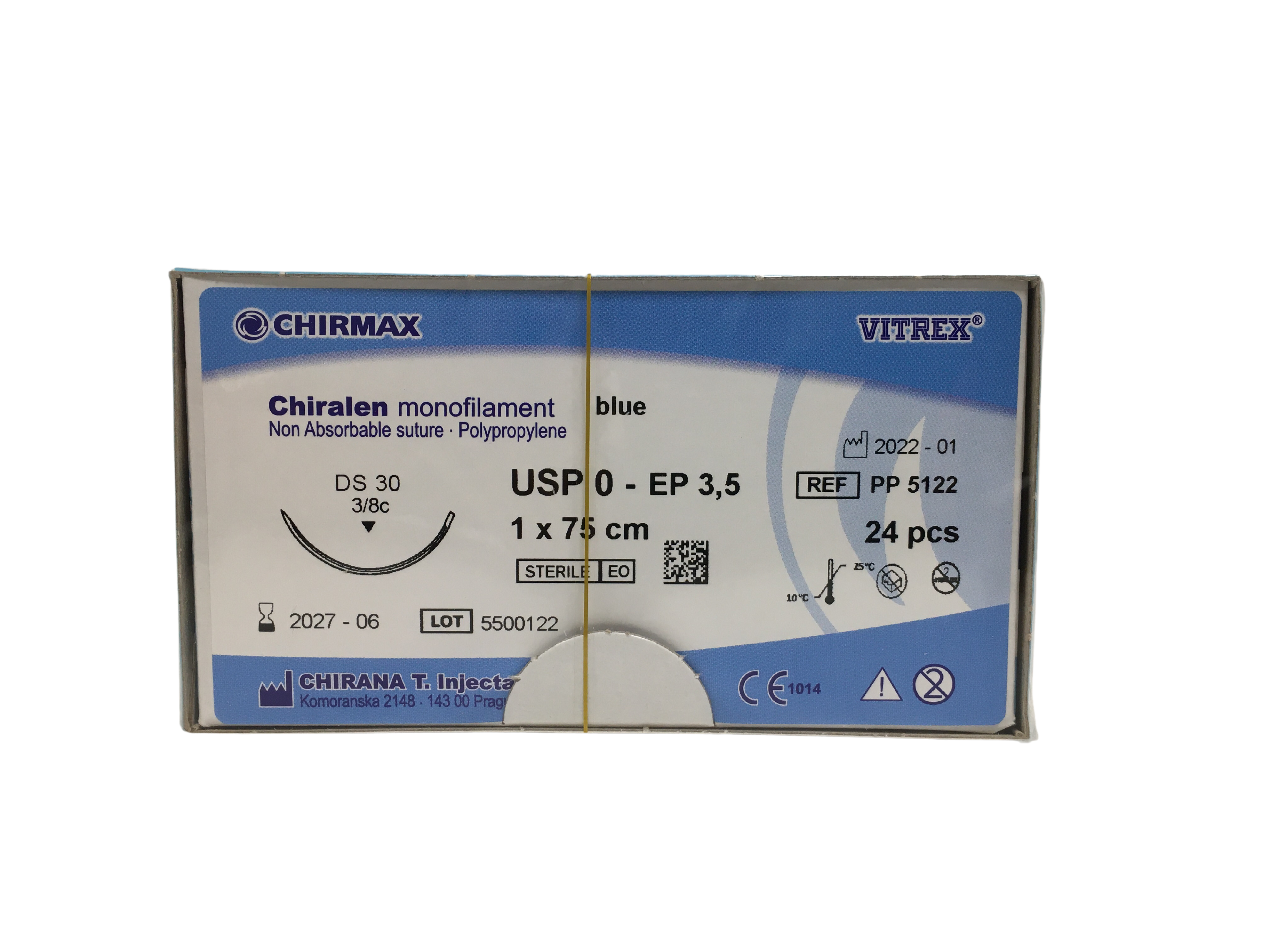 Chiralen sutur 0, DS 30 mm needle, 75 cm blue
