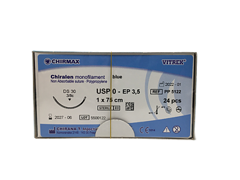 Chiralen sutur 0, DS 30 mm needle, 75 cm blue