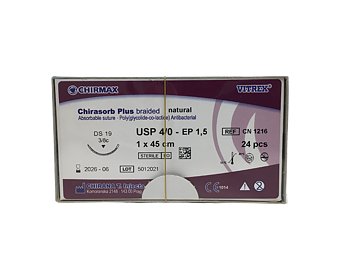 Chirasorb Plus suture 4-0, DS 19 mm needle, 45 cm undyed