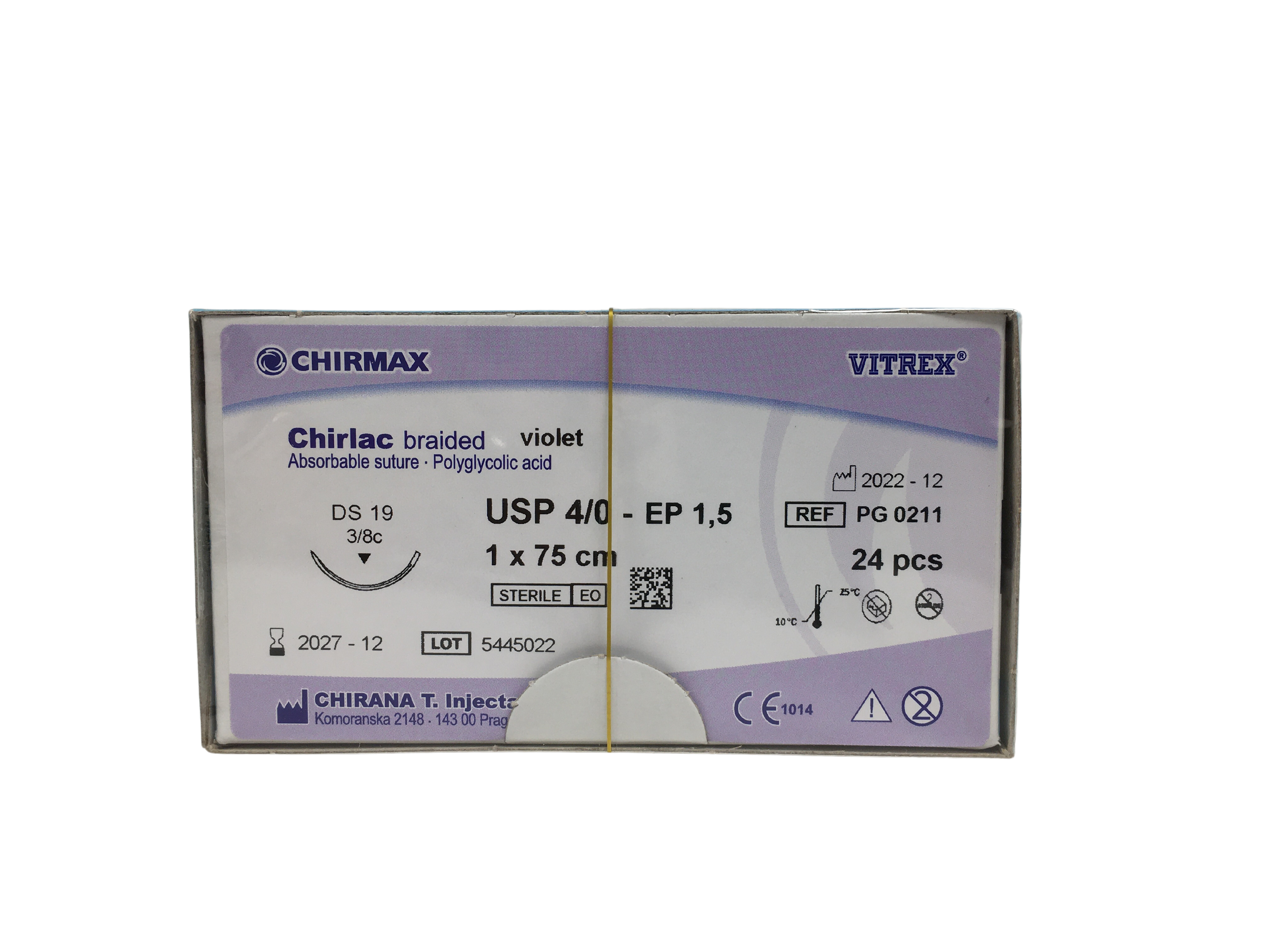 Chirlac suture 4-0, DS 19 mm needle, 75 cm violet