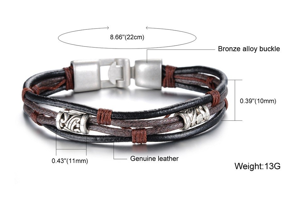 Läderarmband med bl.a repdetaljer i brunt - 6