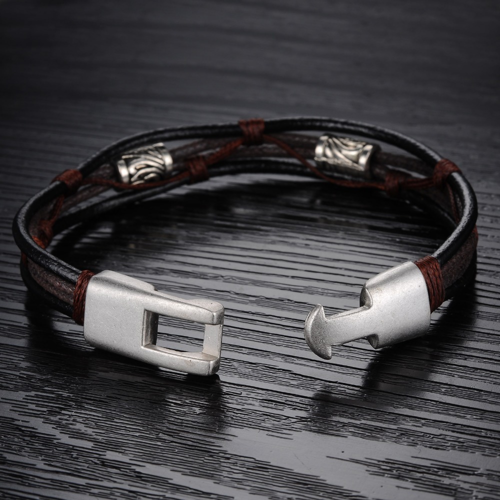 Läderarmband med bl.a repdetaljer i brunt - 4