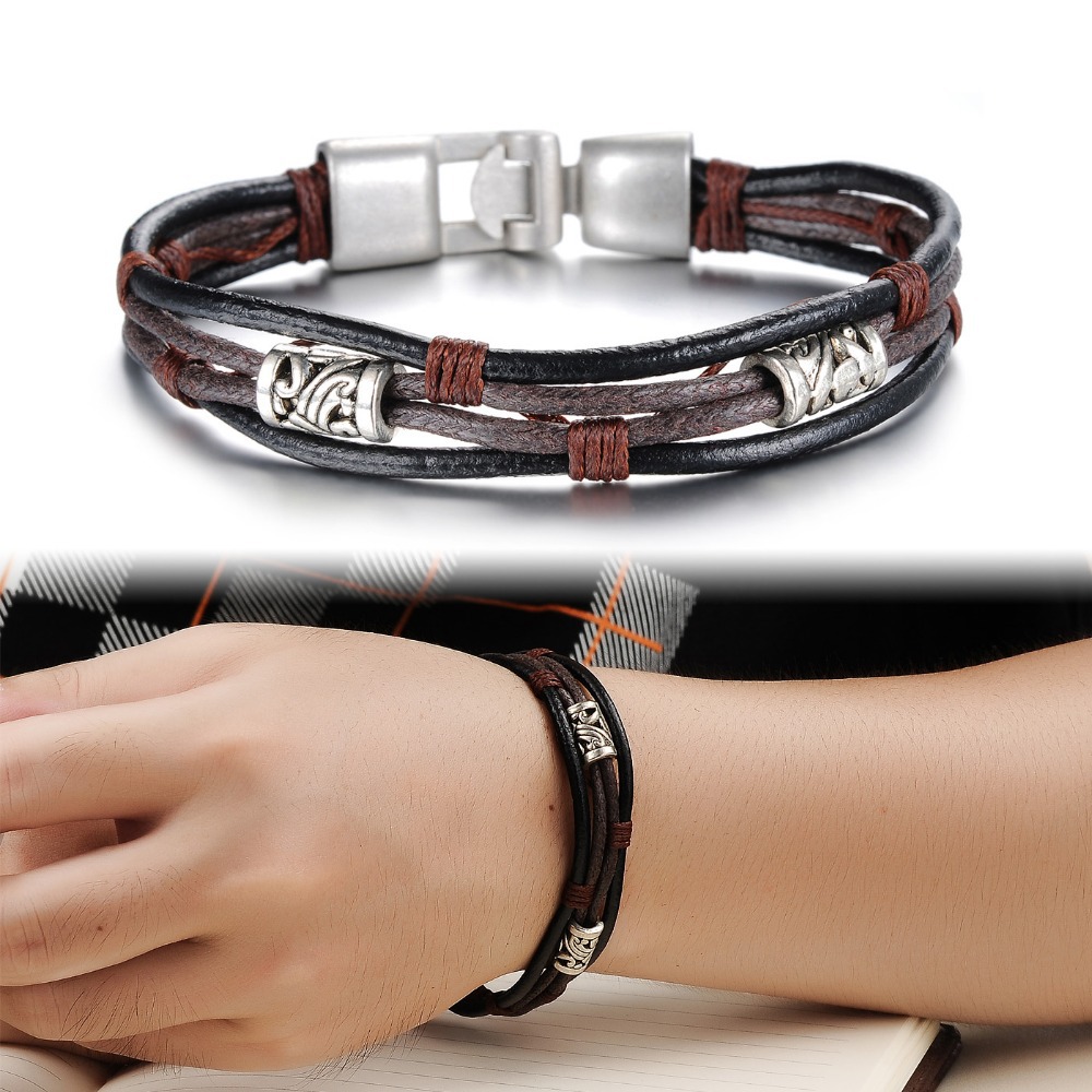 Läderarmband med bl.a repdetaljer i brunt - 2