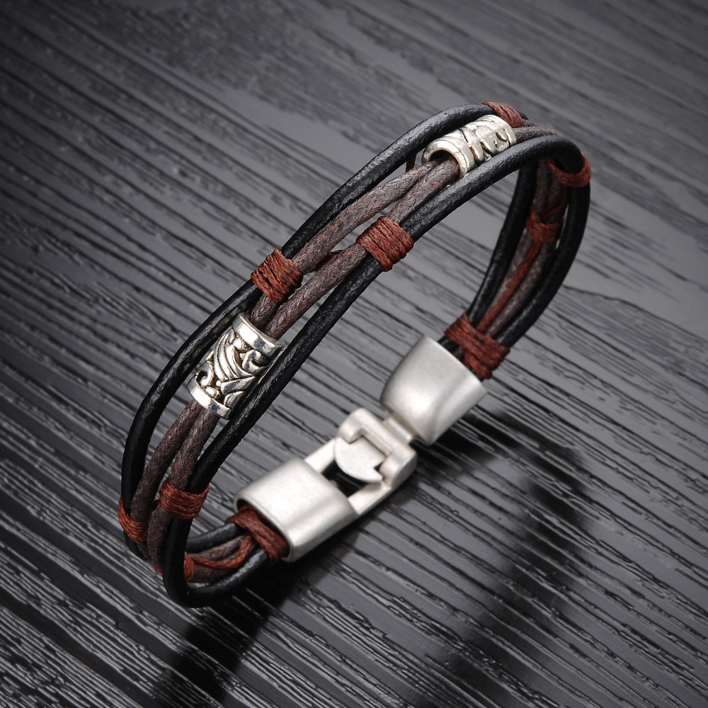 Läderarmband med bl.a repdetaljer i brunt - 3