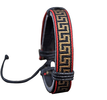 Läderarmband med Rött och Guldfärgat Etniskt mönster