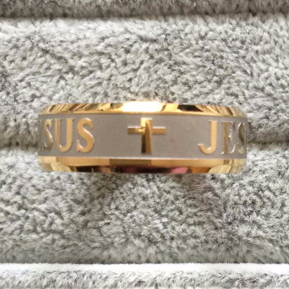 Ring "Jesus" i Titanium- och 18K Guldplätering - 6