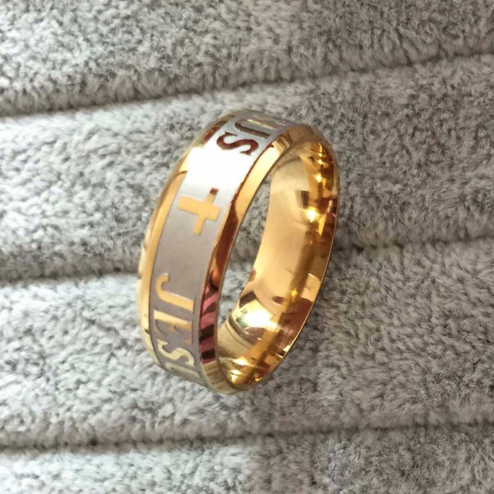 Ring "Jesus" i Titanium- och 18K Guldplätering - 5