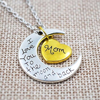 Halsband "I love you to the Moon and Back Mom" i 925 Sterling Silverplätering