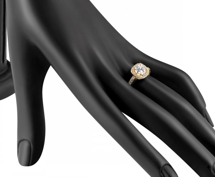 Ring i kvadratiskt utförande med en stor och många små stenar i Cubic Zirconia och 18K Guldplätering - 4