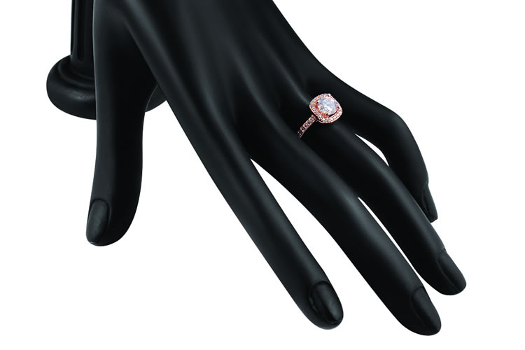Ring i kvadratiskt utförande med en stor och många små stenar i Cubic Zirconia och 18 K Roséguldplätering - 4