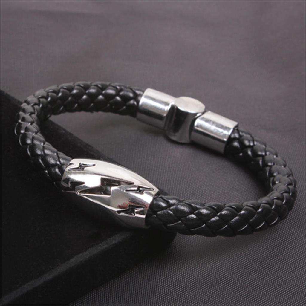 Läderarmband "Lightning" med magnetlsåning i Titanium -Svart - 4