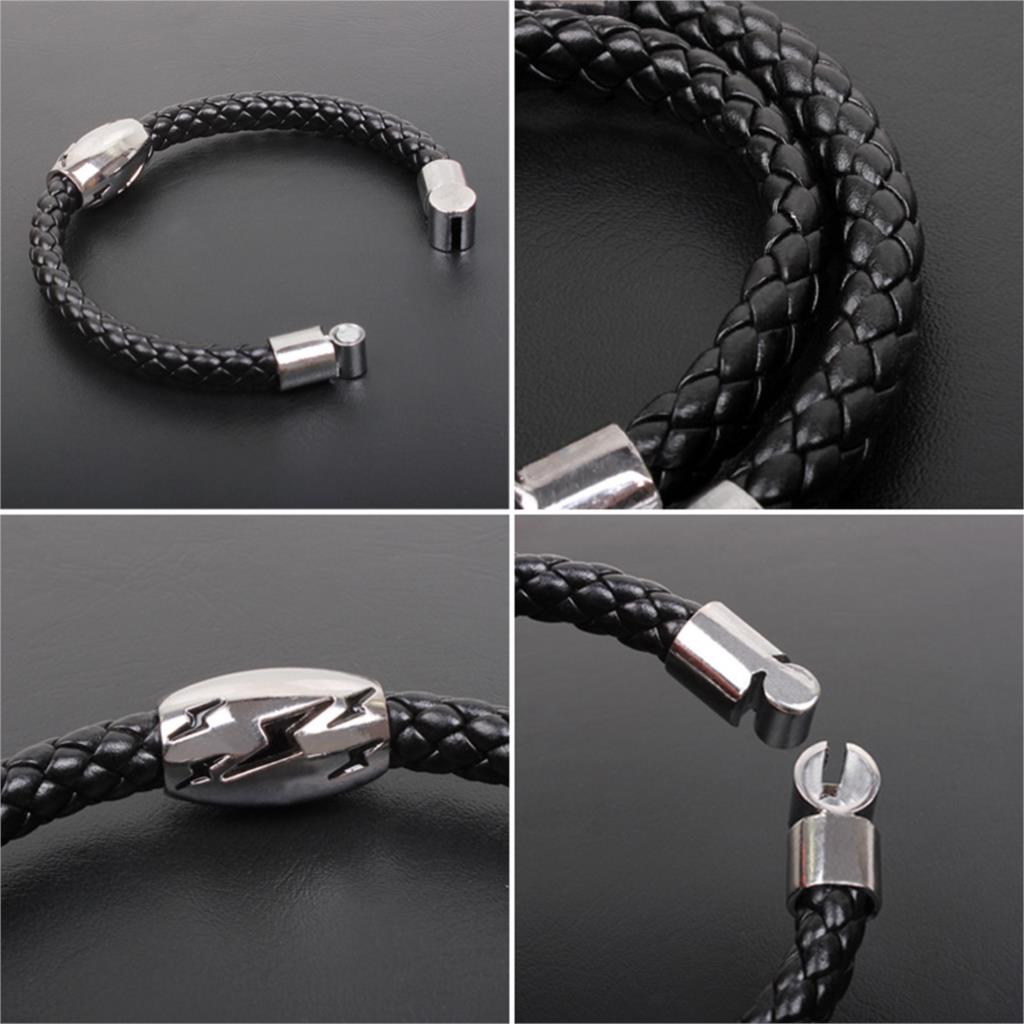Läderarmband "Lightning" med magnetlsåning i Titanium -Svart - 2