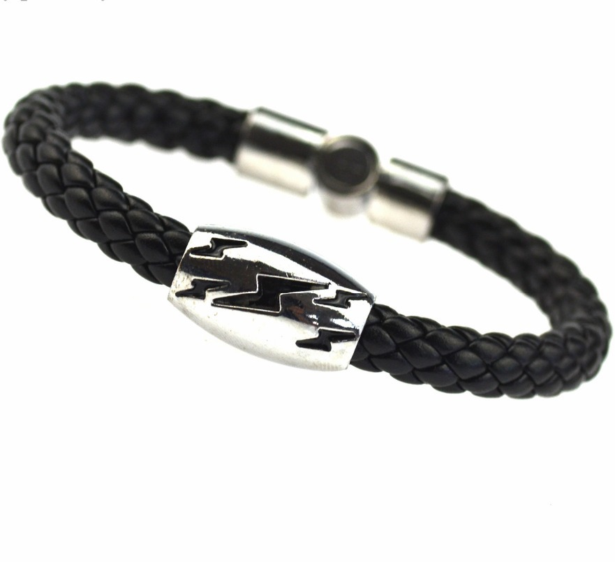 Läderarmband "Lightning" med magnetlsåning i Titanium -Svart