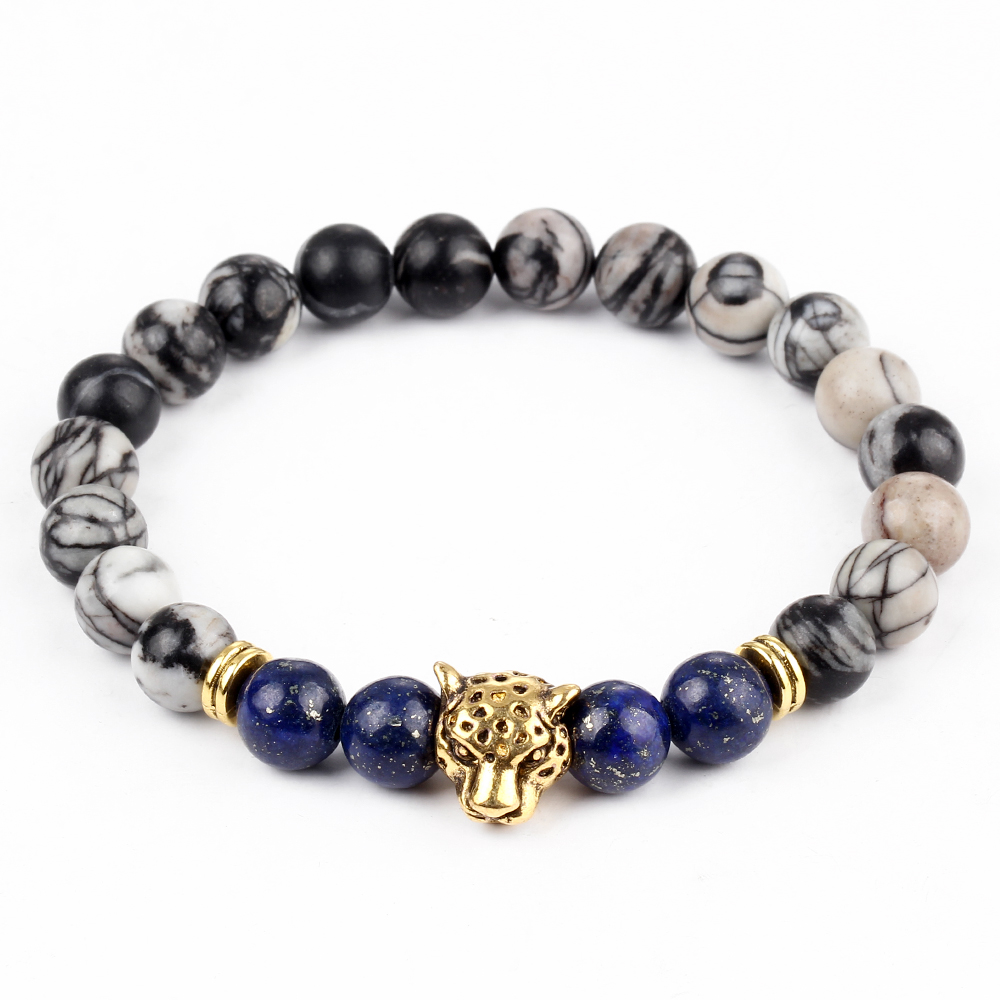 Armband "Buddha -Lion" -Grå/Blå/Guld - 2