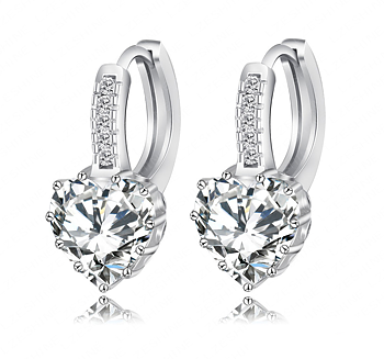 Örhängen "Hearts" med en större hjärtformad och några små Cubic Zirconia samt platinumplätering