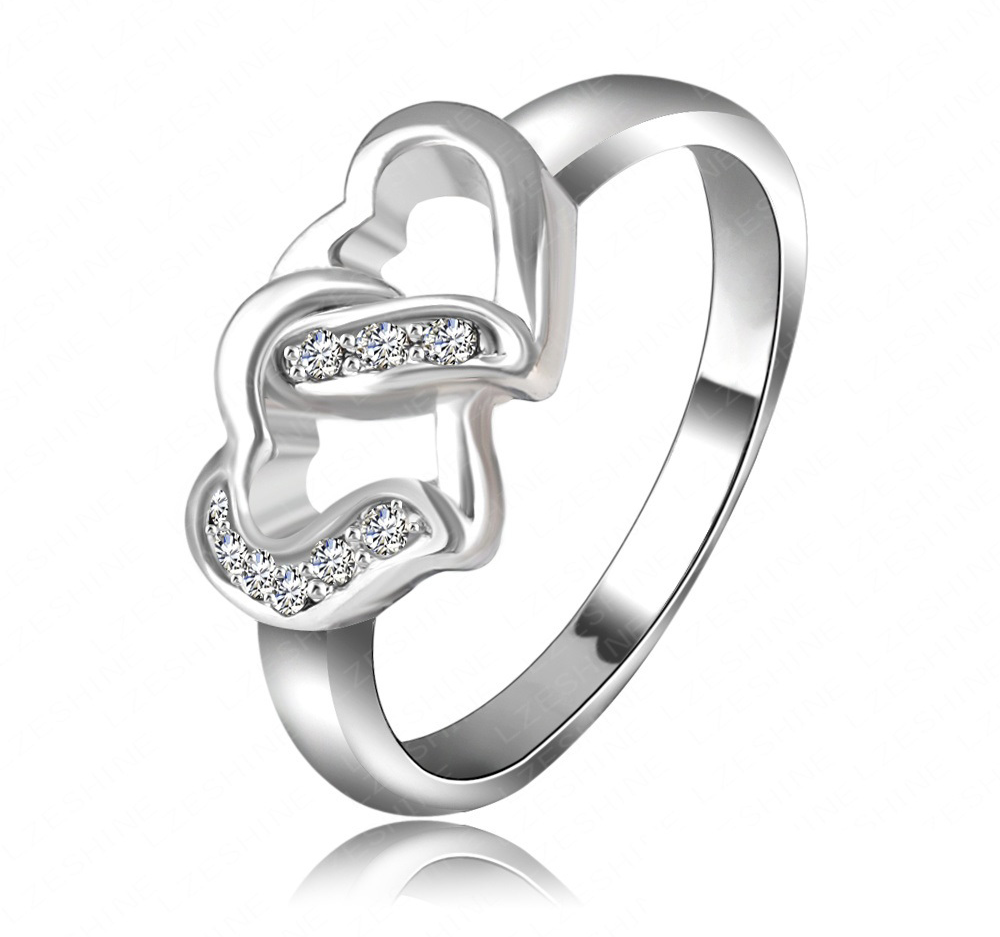 Ring "Two hearts" med små Austrian Crystals och platinumplätering