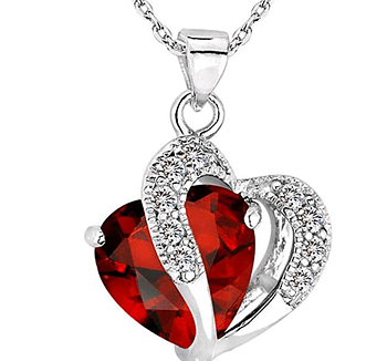 Halsband "Twin Hearts" med Cubic Zirconia och i  925 Sterling Silverplätering -Röd