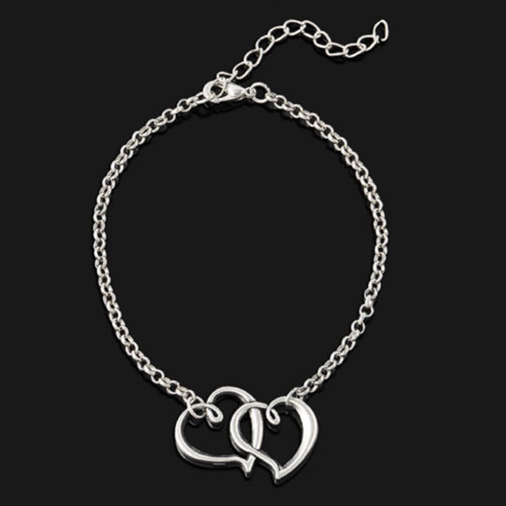 Ankelkedja "Double Hearts" i antik 925 Sterling Silverplätering - 3