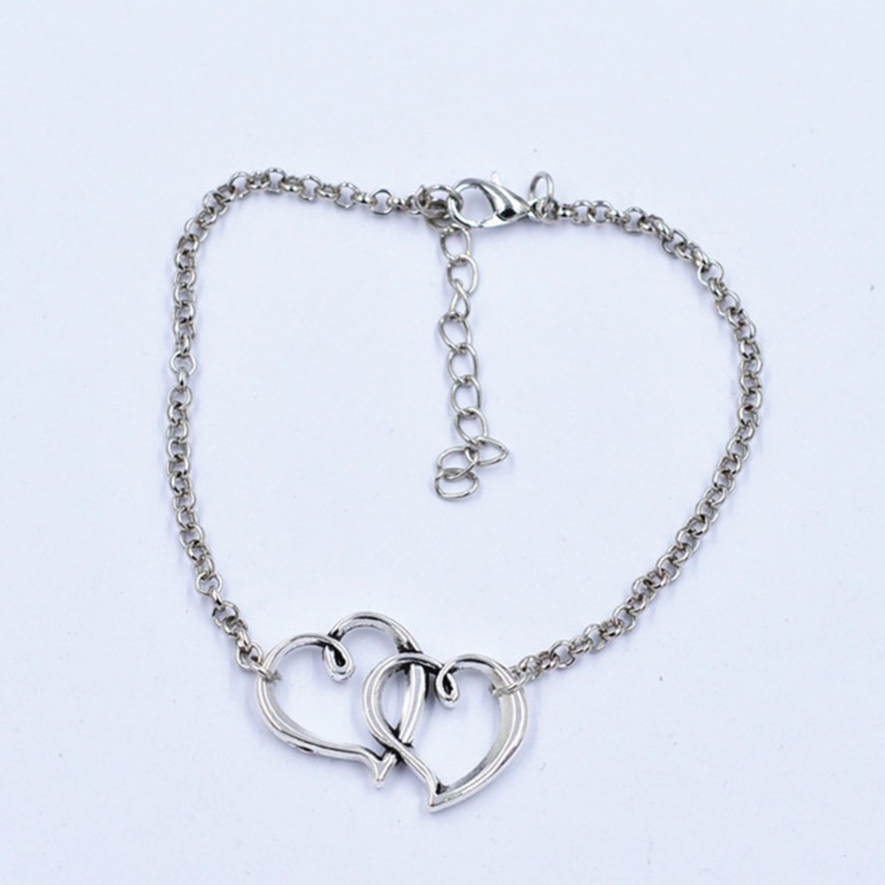 Ankelkedja "Double Hearts" i antik 925 Sterling Silverplätering - 4