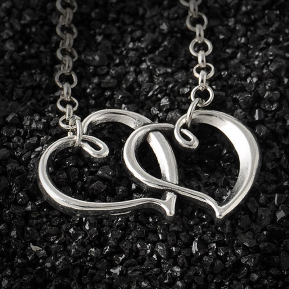 Ankelkedja "Double Hearts" i antik 925 Sterling Silverplätering - 5