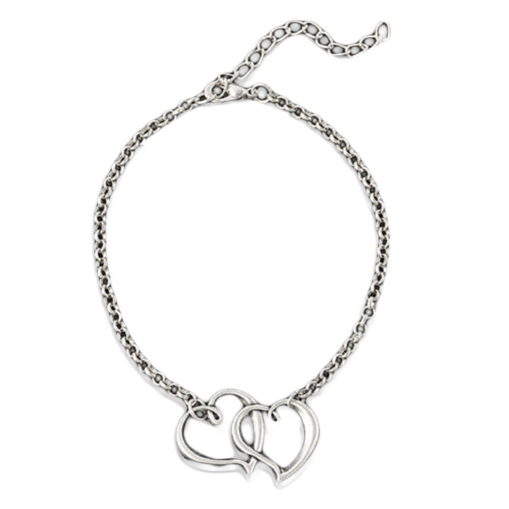 Ankelkedja "Double Hearts" i antik 925 Sterling Silverplätering - 2