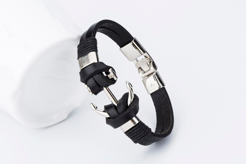 Läderarmband "Silver Anchor" -Svart - 2