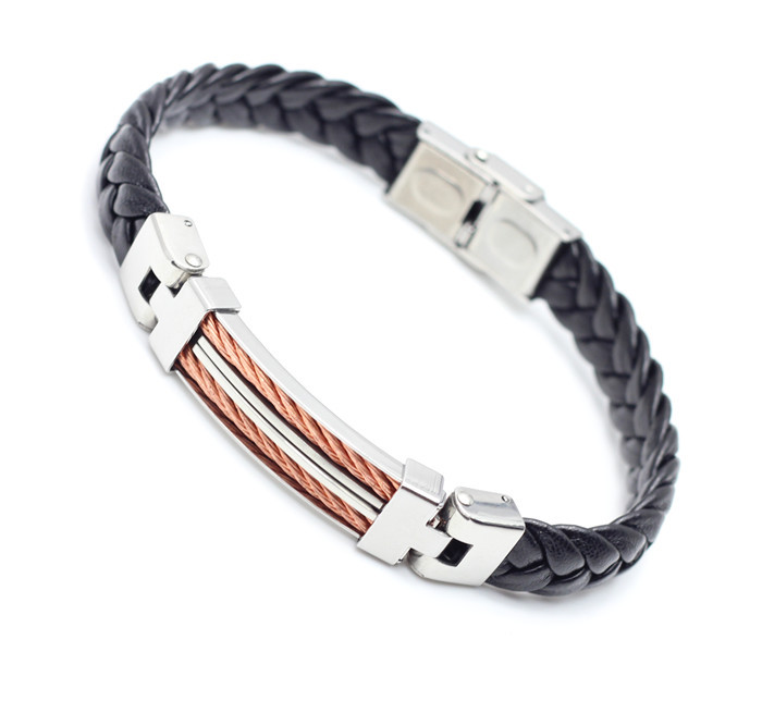 Armband "Wire" -rosguldfärgad och i rostfritt stål och PU läder