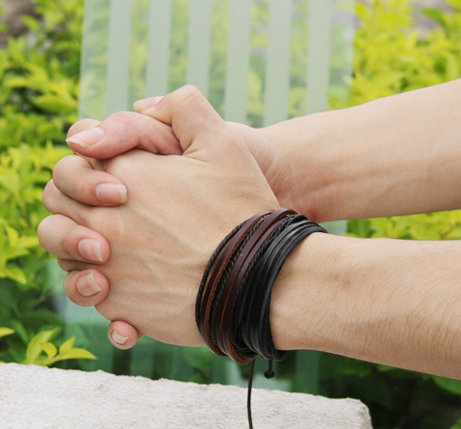 Dubbla Läderarmband i svart och brunt läder - 3
