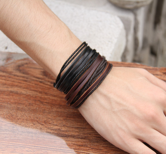 Dubbla Läderarmband i svart och brunt läder - 2