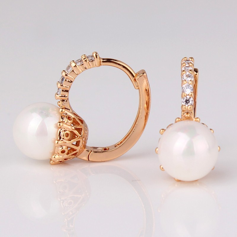 Örhängen "Pearl" med Cubic Zirconia och Vit pärla i 18 K Guldplätering - 2