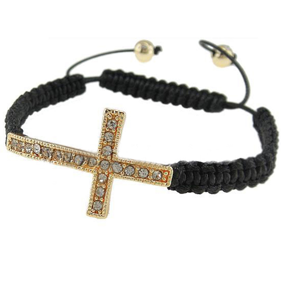 Armband "Cross" med guldfärgat kors och en rad med kristaller - 3