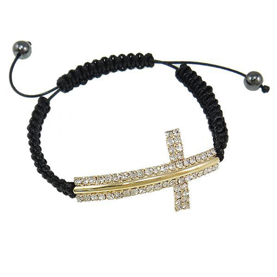 Armband "Cross" med guldfärgat kors och dubbla rader med kristaller - 3