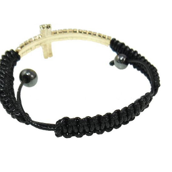 Armband "Cross" med guldfärgat kors och dubbla rader med kristaller - 4