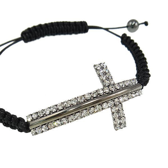 Armband "Cross" med silverfärgat kors och dubbla rader med kristaller - 4