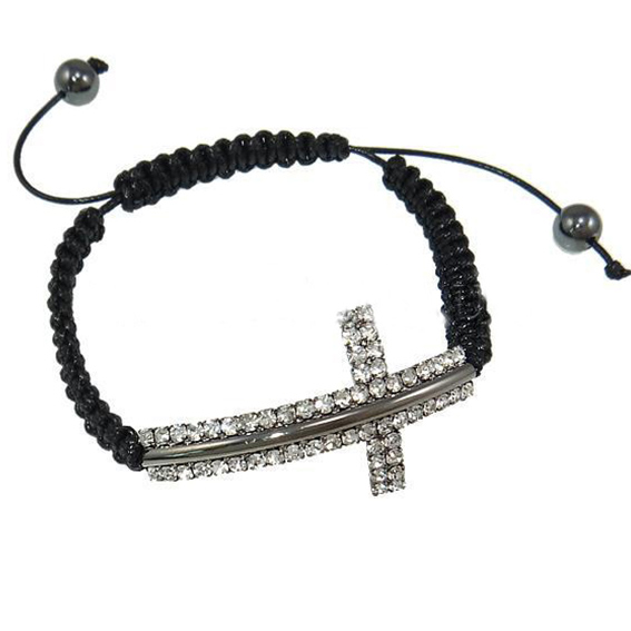 Armband "Cross" med silverfärgat kors och dubbla rader med kristaller - 3