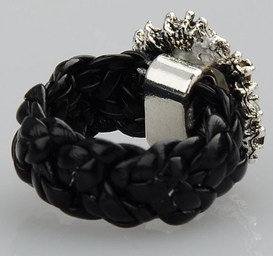Ring "Vintage" med bl.a ljus och mörka strasspärlor och i PU-läder - 5
