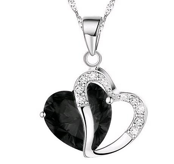Halsband "Twin Hearts" med Cubic Zirconia och i  925 Sterling Silverplätering -Svart