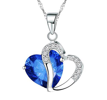 Halsband "Twin Hearts" med Cubic Zirconia och i  925 Sterling Silverplätering -Blå
