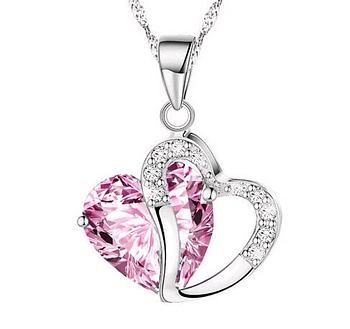 Halsband "Twin Hearts" med Cubic Zirconia och i  925 Sterling Silverplätering -Rosa