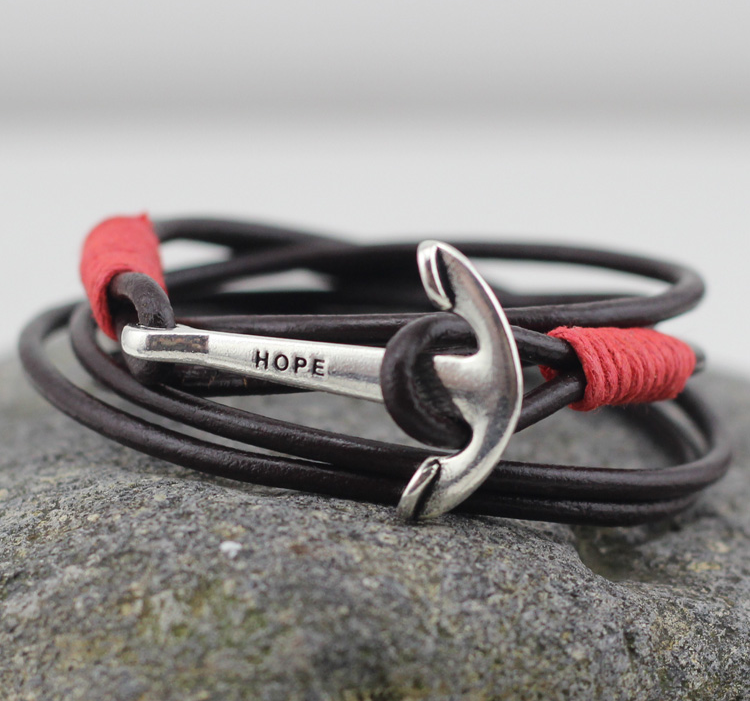 Läderarmband "Anchor" -Röd