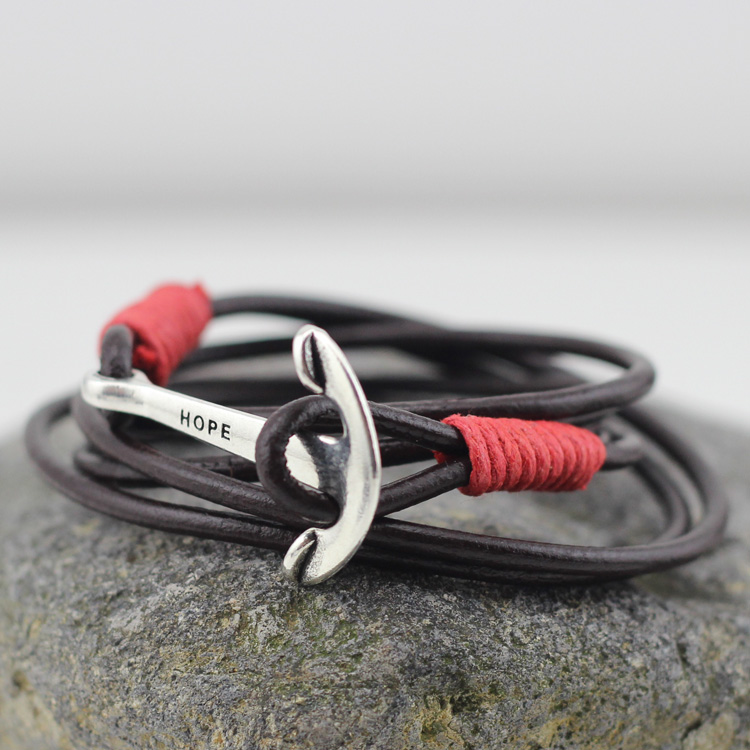Läderarmband "Anchor" -Röd - 2