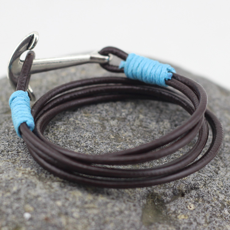 Läderarmband "Anchor" -Blå - 4