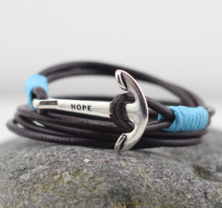 Läderarmband "Anchor" -Blå