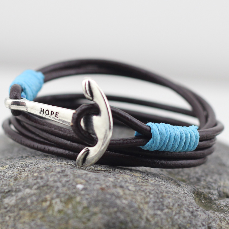 Läderarmband "Anchor" -Blå - 3
