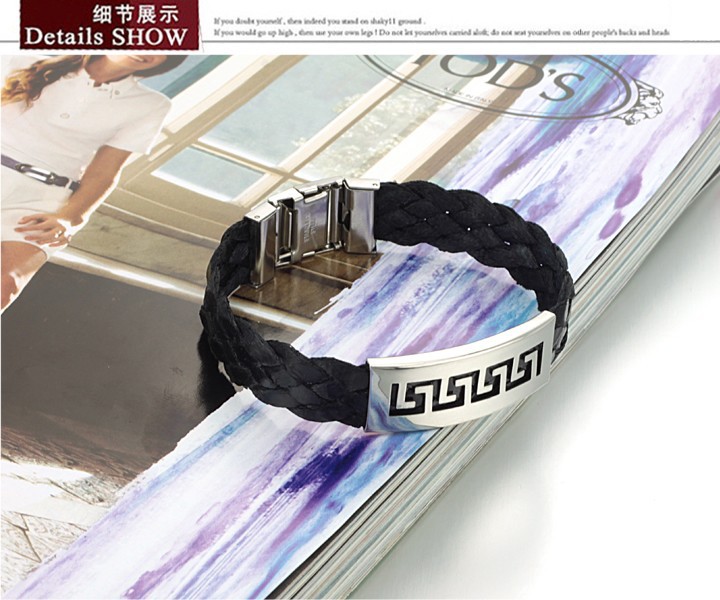 Armband i flätat silke och Rostfritt stål - 3